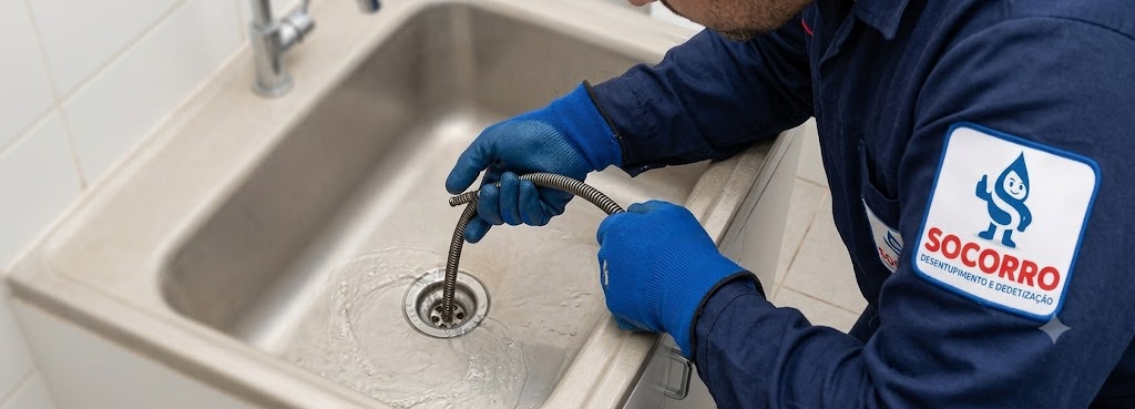 Profissional realizando Desentupimento de Esgoto, Pias, Ralos e Vasos Sanitários em Imbituba
