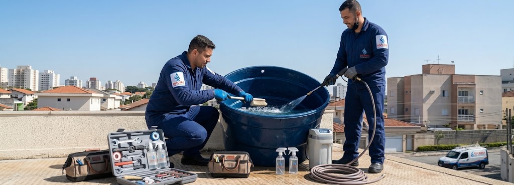 Profissional realizando Limpeza e Higienização de Caixas D'água em Imbituba